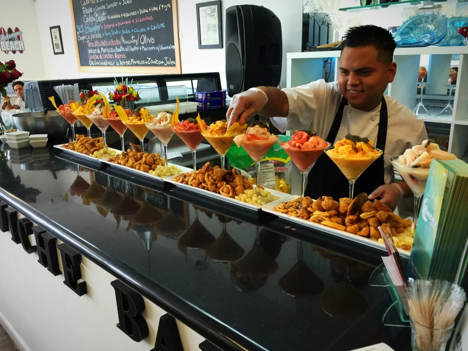 The Máncora kitchen serving a ceviche platter